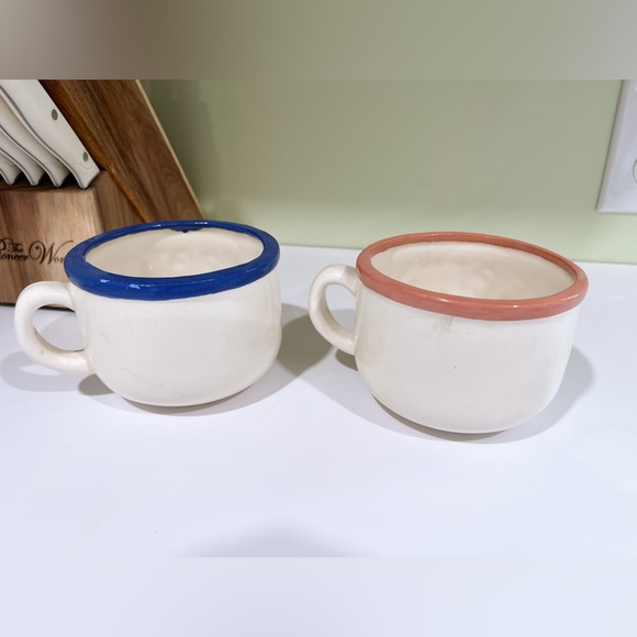 Set of two vintage “soup” mugs. Blue & pink set. Vintage mugs. Antique mug set - Picture 2 of 5